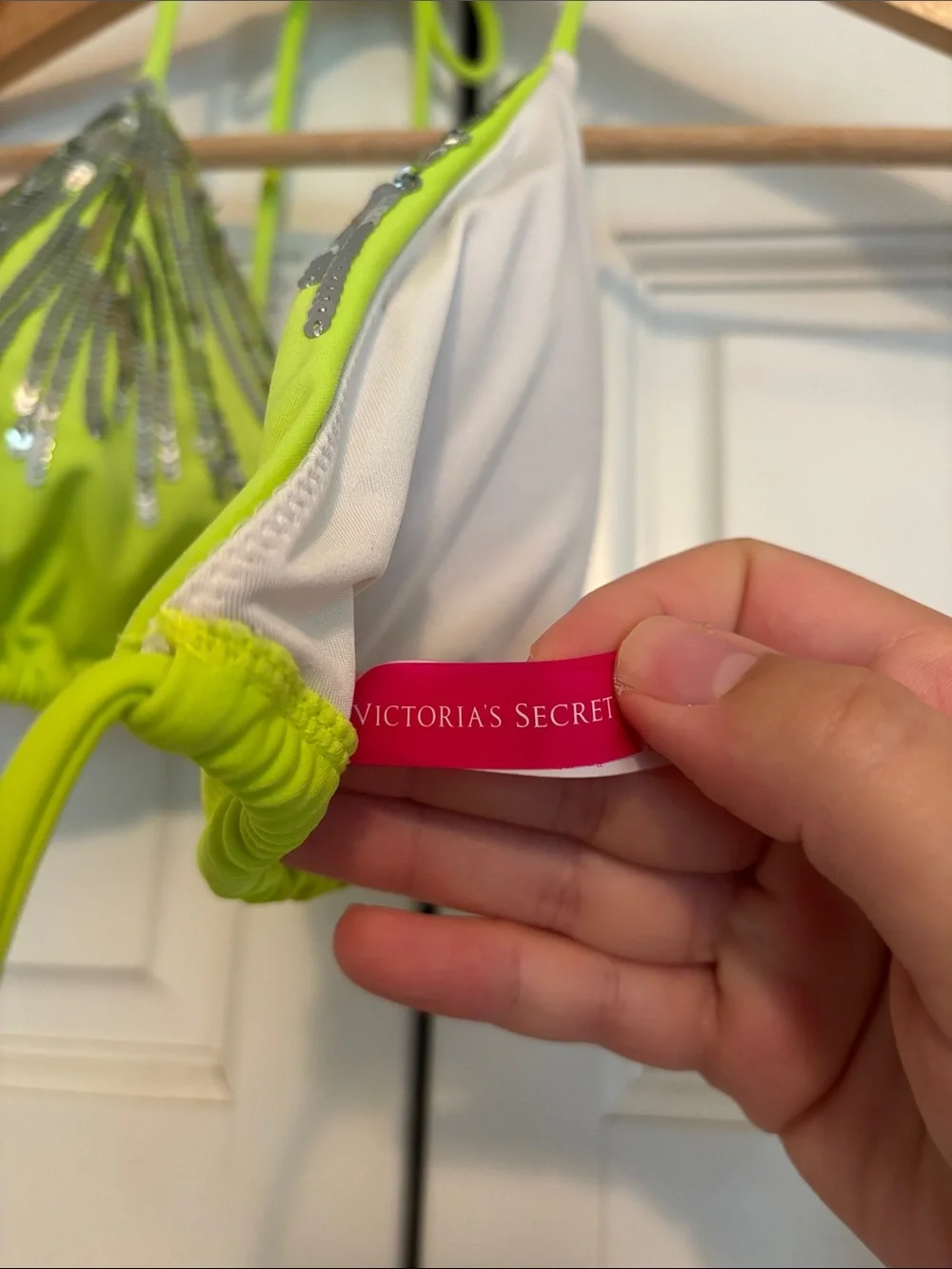 2012 Victoria Secret Neon Lime Beaded Triangle Bikini Top